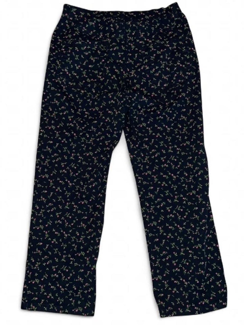 🌹Vintage Karen Kane Black Ankle Pants w Pink & Green Floral Print • 💯 Cotton - Picture 2 of 3